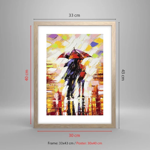 Poster in light oak frame - Together through Night and Rain - 30x40 cm