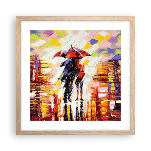 Poster in light oak frame - Together through Night and Rain - 40x40 cm