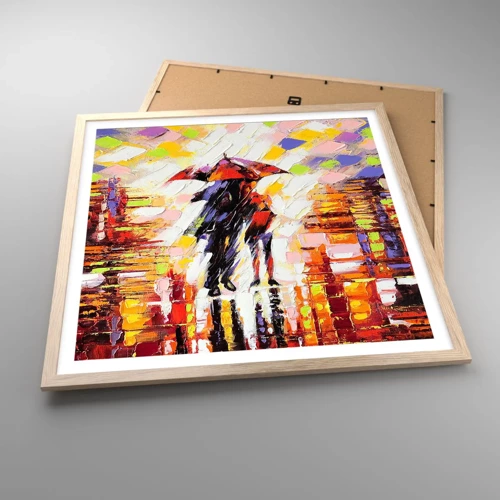 Poster in light oak frame - Together through Night and Rain - 60x60 cm