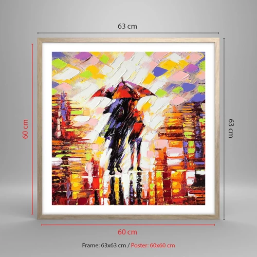Poster in light oak frame - Together through Night and Rain - 60x60 cm
