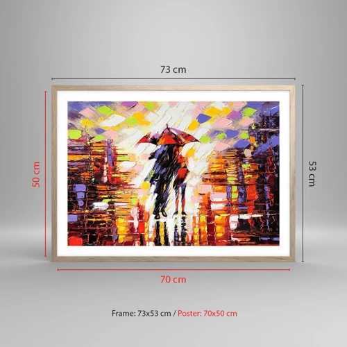 Poster in light oak frame - Together through Night and Rain - 70x50 cm