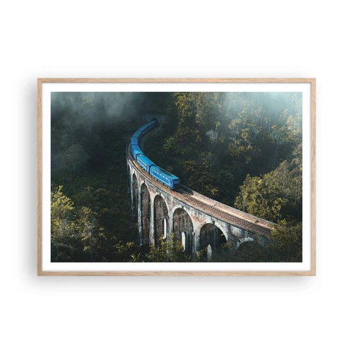 Poster in light oak frame - Train through Nature - 100x70 cm