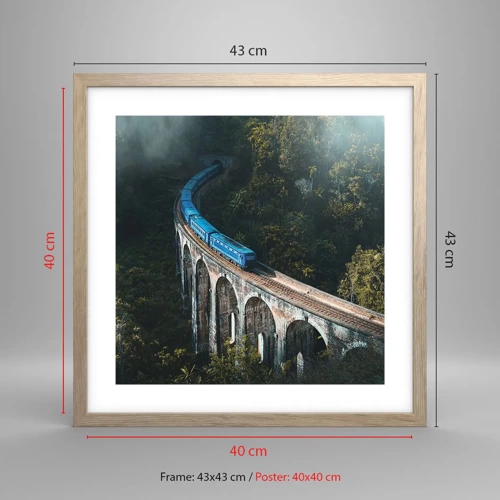 Poster in light oak frame - Train through Nature - 40x40 cm