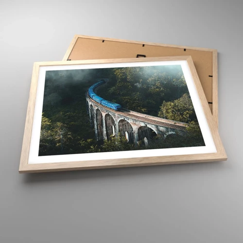 Poster in light oak frame - Train through Nature - 50x40 cm