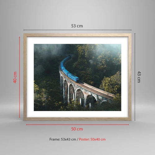 Poster in light oak frame - Train through Nature - 50x40 cm