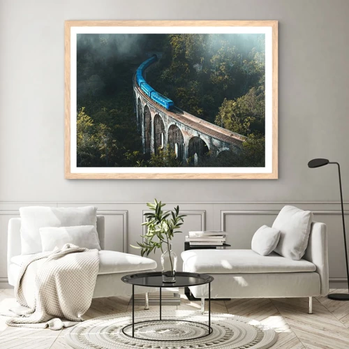 Poster in light oak frame - Train through Nature - 50x40 cm