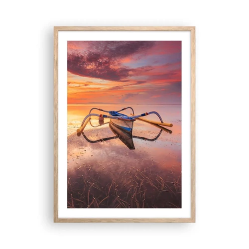 Poster in light oak frame - Tranquility of Tropical Evening - 50x70 cm