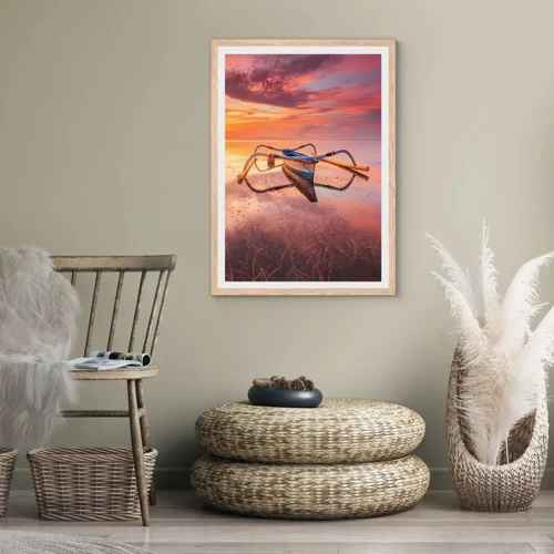 Poster in light oak frame - Tranquility of Tropical Evening - 70x100 cm
