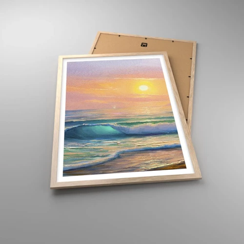 Poster in light oak frame - Turquoise Song of the Waves - 50x70 cm