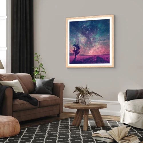 Poster in light oak frame - Under Magical Sky - 40x40 cm