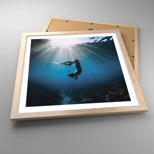 Poster in light oak frame - Underwater dance - 40x40 cm