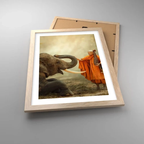 Poster in light oak frame - Unexpected Meeting - 30x40 cm