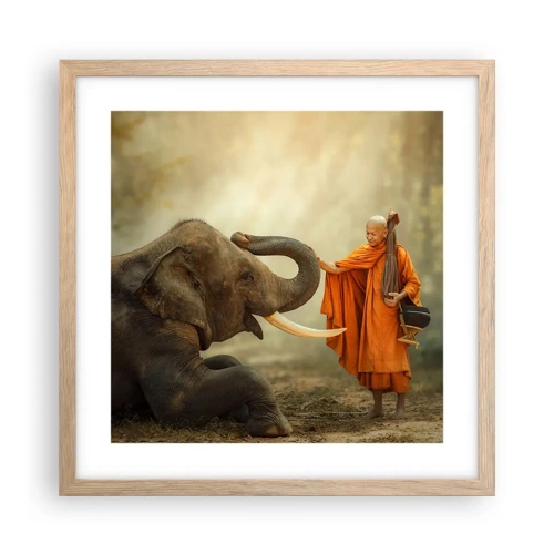 Poster in light oak frame - Unexpected Meeting - 40x40 cm