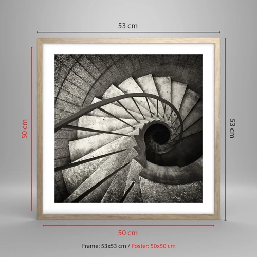 Poster in light oak frame - Up the Stairs and Down the Stairs - 50x50 cm