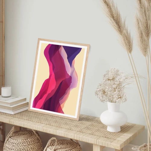 Poster in light oak frame - Waves of Purple - 30x40 cm