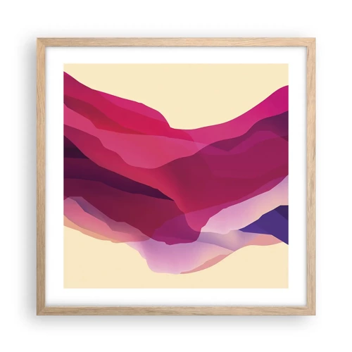 Poster in light oak frame - Waves of Purple - 50x50 cm