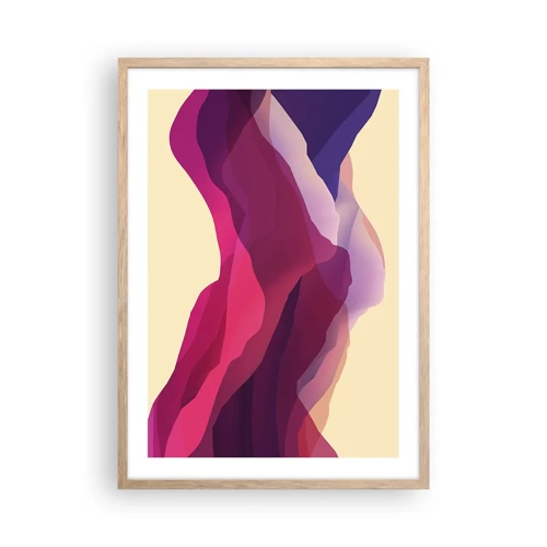 Poster in light oak frame - Waves of Purple - 50x70 cm