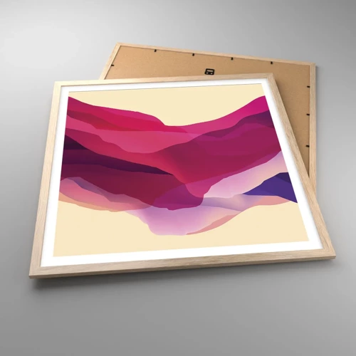 Poster in light oak frame - Waves of Purple - 60x60 cm