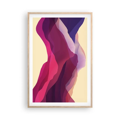Poster in light oak frame - Waves of Purple - 61x91 cm