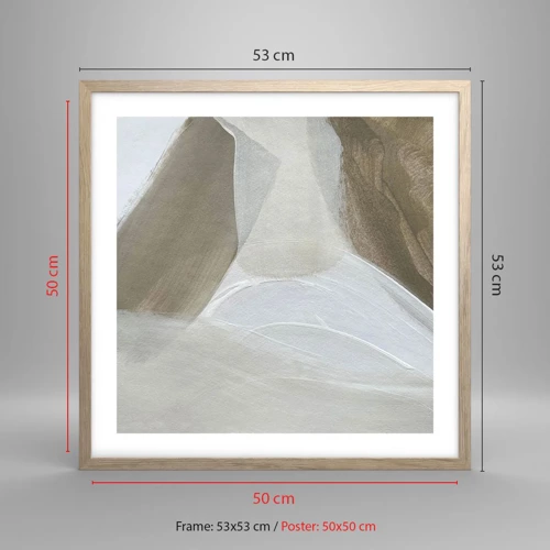 Poster in light oak frame - Waves of White - 50x50 cm