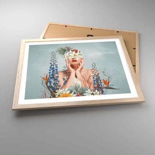Poster in light oak frame - Woman – Flower - 50x40 cm