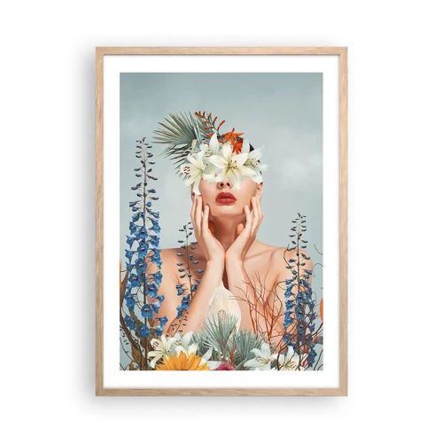 Poster in light oak frame - Woman – Flower - 50x70 cm