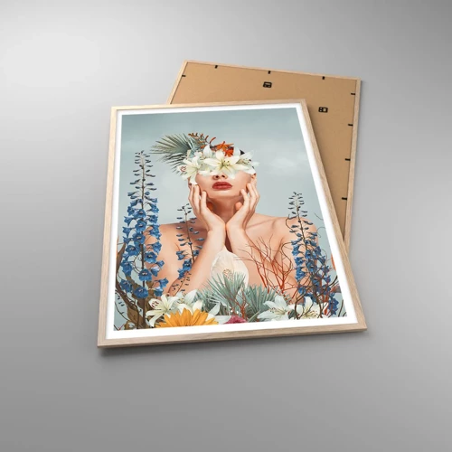 Poster in light oak frame - Woman – Flower - 70x100 cm