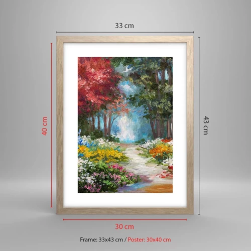 Poster in light oak frame - Wood Garden, Flowery Forest - 30x40 cm