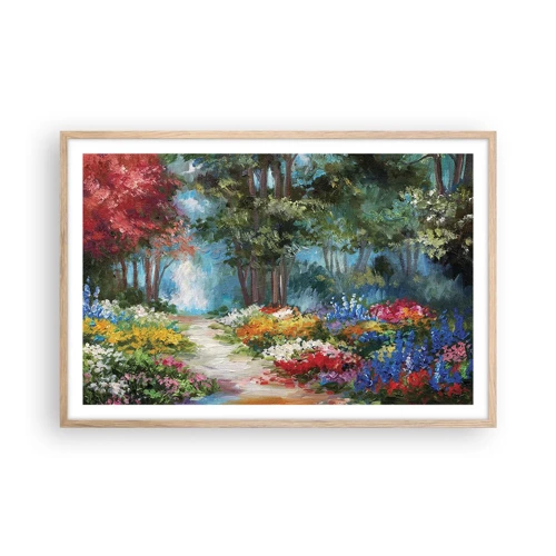 Poster in light oak frame - Wood Garden, Flowery Forest - 91x61 cm