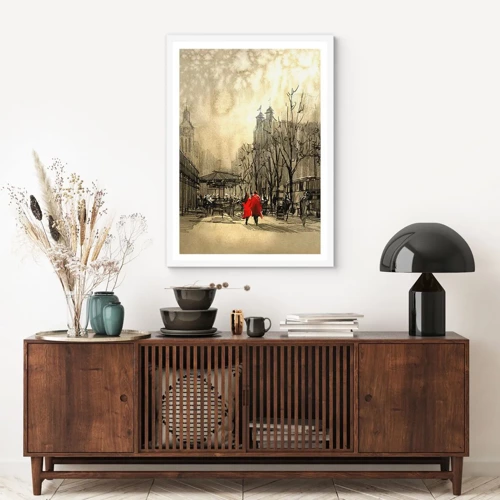 Poster in white frmae - A Date in London Fog - 70x100 cm