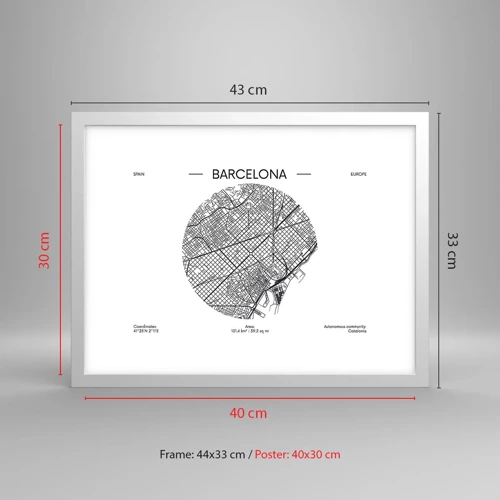 Poster in white frmae - Anatomy of Barcelona - 40x30 cm