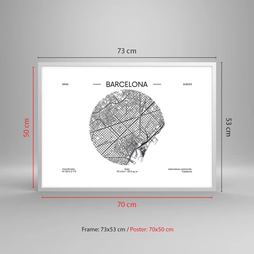 Poster in white frmae - Anatomy of Barcelona - 70x50 cm