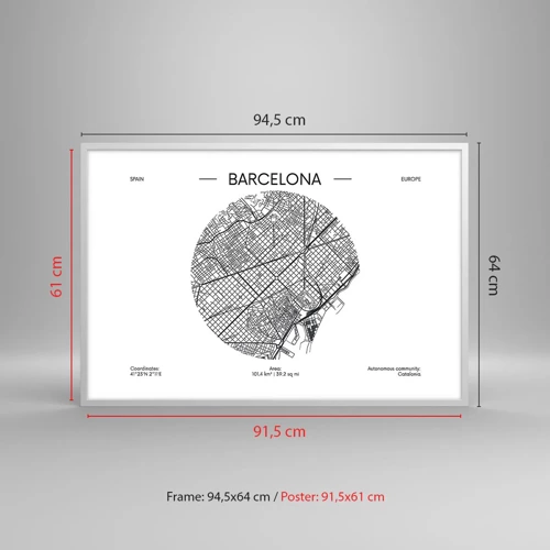 Poster in white frmae - Anatomy of Barcelona - 91x61 cm