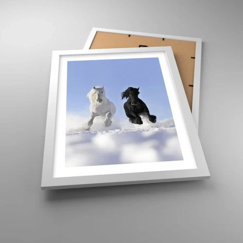 Poster in white frmae - Black and White Gallop - 30x40 cm