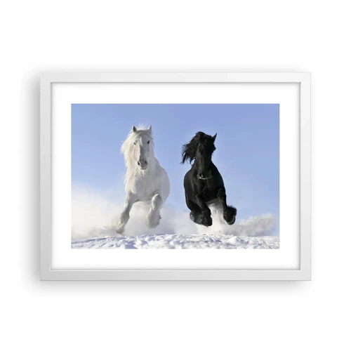 Poster in white frmae - Black and White Gallop - 40x30 cm