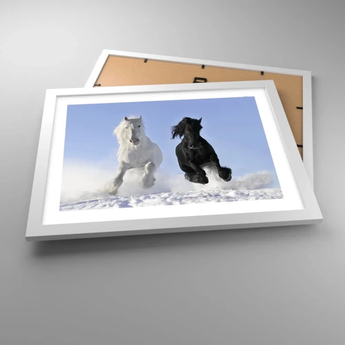 Poster in white frmae - Black and White Gallop - 40x30 cm