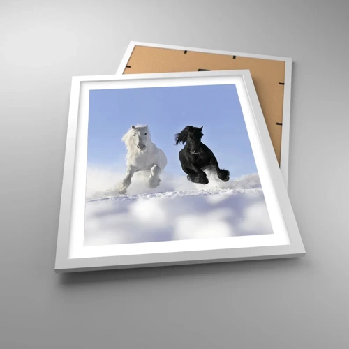 Poster in white frmae - Black and White Gallop - 40x50 cm