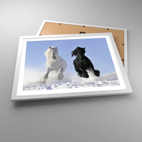 Poster in white frmae - Black and White Gallop - 50x40 cm