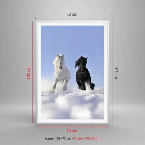 Poster in white frmae - Black and White Gallop - 70x100 cm