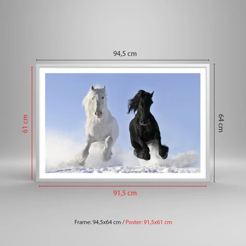 Poster in white frmae - Black and White Gallop - 91x61 cm