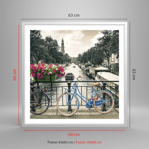 Poster in white frmae - Colour of a Street in Amsterdam - 60x60 cm