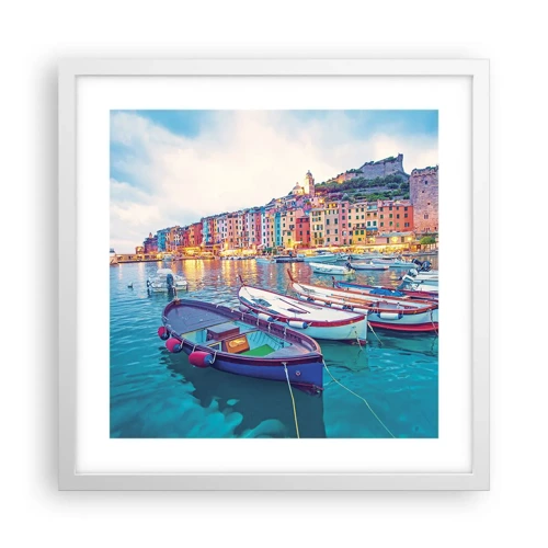 Poster in white frmae - Colourful Evening in a Port - 40x40 cm