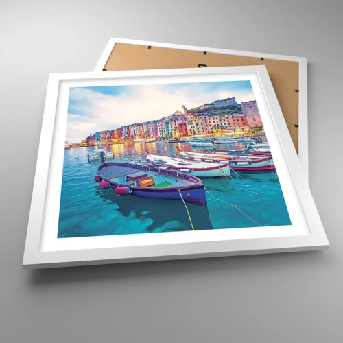 Poster in white frmae - Colourful Evening in a Port - 40x40 cm