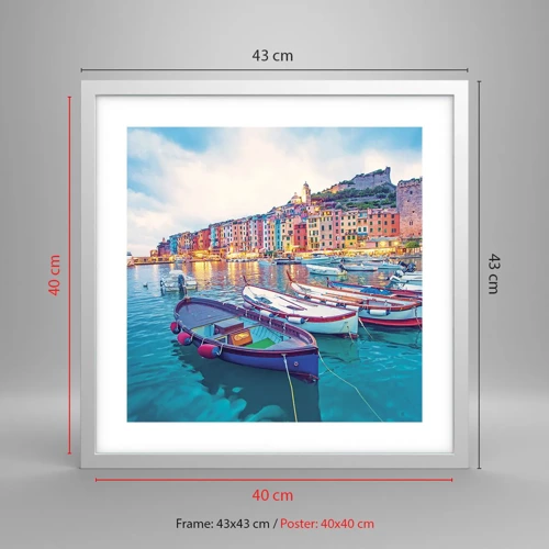 Poster in white frmae - Colourful Evening in a Port - 40x40 cm