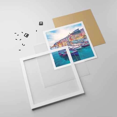 Poster in white frmae - Colourful Evening in a Port - 40x40 cm