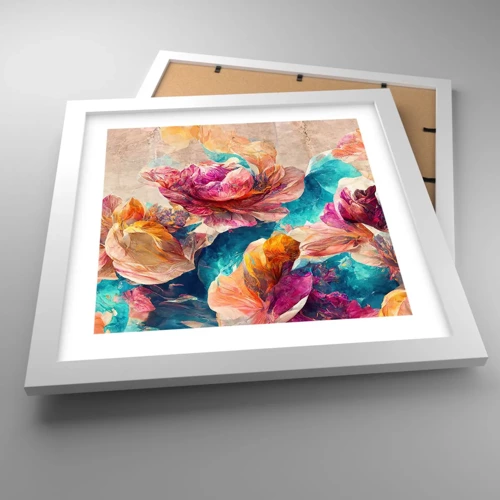 Poster in white frmae - Colourful Splendour of a Bouquet - 30x30 cm