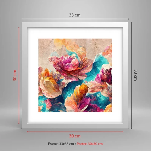 Poster in white frmae - Colourful Splendour of a Bouquet - 30x30 cm