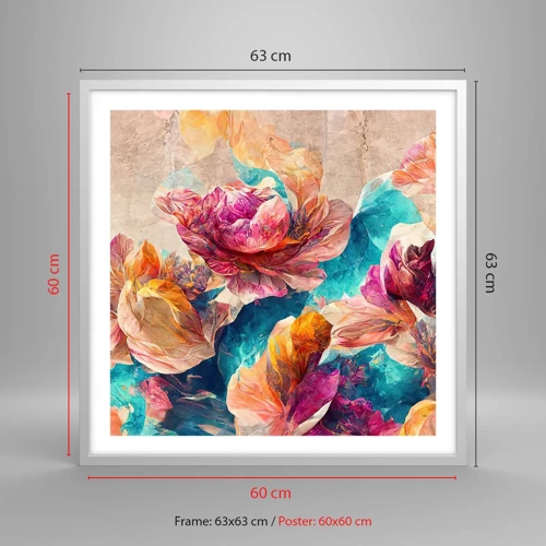 Poster in white frmae - Colourful Splendour of a Bouquet - 60x60 cm