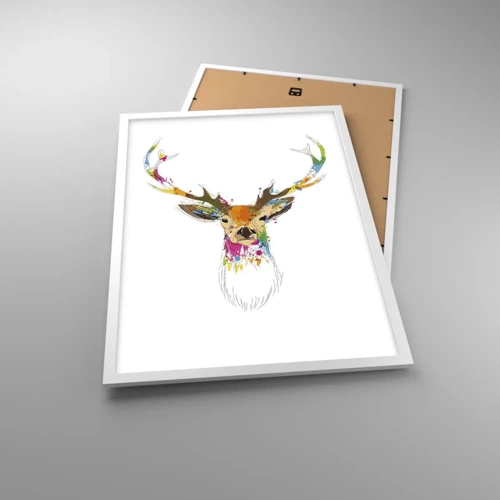 Poster in white frmae - Deer Bathed in Colour - 50x70 cm