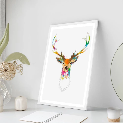 Poster in white frmae - Deer Bathed in Colour - 61x91 cm